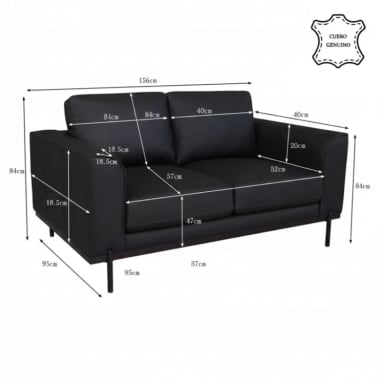 SOFÁ RIPLEY HOME KIKA 2 CUERPOS CUERO NEGRO - 3