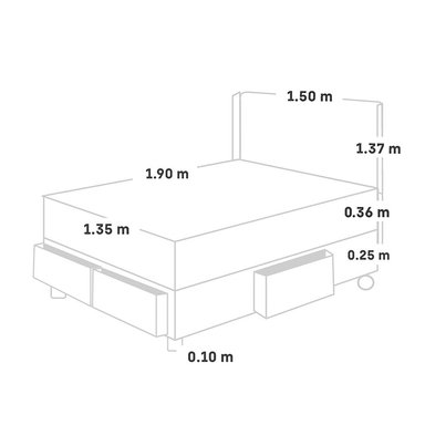 DORMITORIO CON CAJONES PARAÍSO ROYAL BALANZZE 2 PLAZAS + CABECERA GOLD GRIS + 2 ALMOHADAS VISCOELÁSTICAS - 5