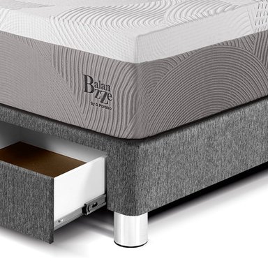DORMITORIO CON CAJONES PARAÍSO ROYAL BALANZZE QUEEN + CABECERA GOLD GRIS + 2 ALMOHADAS VISCOELÁSTICAS - 2