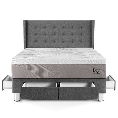 DORMITORIO CON CAJONES PARAÍSO ROYAL BALANZZE QUEEN + CABECERA GOLD GRIS + 2 ALMOHADAS VISCOELÁSTICAS - 3