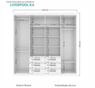 ROPERO RIPLEY HOME LIVERPOOL 8 PUERTAS 6 CAJONES BLANCO - 3
