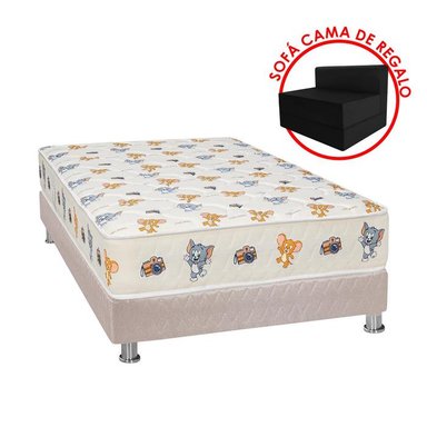 CAMA FORLI BEIGE COLCHÓN TOM & JERRY 1.5 PLAZAS - 1