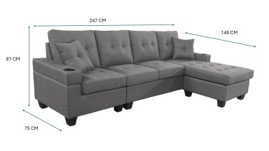 SECCIONAL INTERCAMBIABLE RIPLEY HOME ALESSANDRO 4 CUERPOS GRIS OSCURO - 3