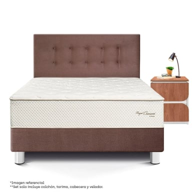DORMITORIO PARAÍSO ROYAL CROWN 2 PLAZAS + VELADOR MOON CHOCOLATE + 2 ALMOHADAS VISCOELÁSTICAS - 3