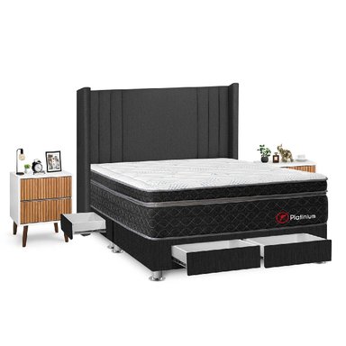 DORMITORIO FORLI PLATINIUM KING CON CAJONES GRIS + VELADORES - 2