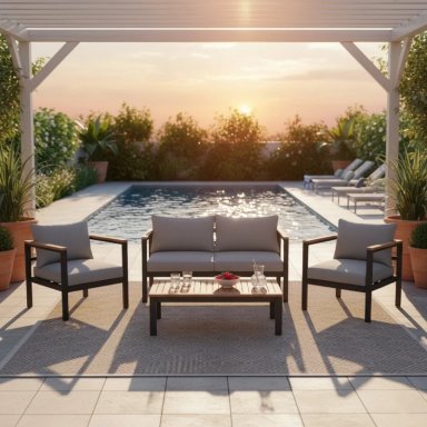 JUEGO DE SALA TERRAZA RIPLEY HOME MADDIE 3-1-1 + MESA DE CENTRO