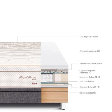 CAMA BOXET PARAISO ROYAL PRINCE QUEEN GRIS + 2 ALMOHADAS VISCOELÁSTICAS - 5