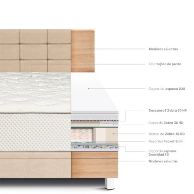 DORMITORIO BOXET PARAÍSO ROYAL CROWN BLOCKS 2 PLAZAS CHAMPAGNE + 2 ALMOHADAS VISCOELÁSTICAS - 6