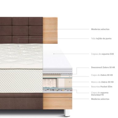 DORMITORIO BOXET PARAÍSO ROYAL CROWN BLOCKS 2 PLAZAS CHOCOLATE + 2 ALMOHADAS VISCOELÁSTICAS - 6