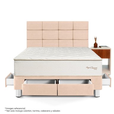 DORMITORIO CON CAJONES PARAÍSO ROYAL CROWN BLOCKS 2 PLAZAS + VELADOR CAJÓN CHAMPAGNE + 2 ALMOHADAS VISCOELÁSTICAS - 2