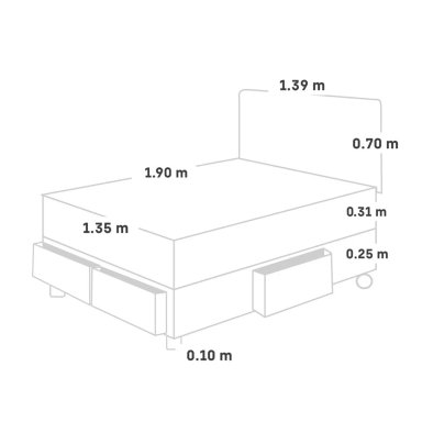 DORMITORIO CON CAJONES PARAÍSO ROYAL CROWN BLOCKS 2 PLAZAS + VELADOR CAJÓN CHAMPAGNE + 2 ALMOHADAS VISCOELÁSTICAS - 5