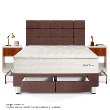 DORMITORIO CON CAJONES PARAÍSO ROYAL CROWN BLOCKS QUEEN + VELADOR CAJÓN CHOCOLATE + 2 ALMOHADAS VISCOELÁSTICAS - 2