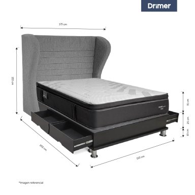 DORMITORIO CANTABRIA DRIMER CROMOPEDIC QUEEN BRETANNA GRIS PLATA - 3
