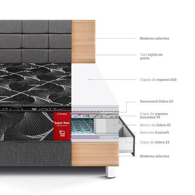 DORMITORIO CON CAJONES PARAÍSO SUPER STAR NEGRO BLOCKS 1.5 PLAZAS GRIS - 4