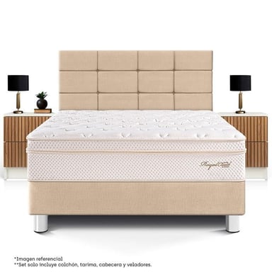 DORMITORIO PARAÍSO ROYAL CLOUD BLOCKS 2 PLAZAS + VELADOR BRISSE CHAMPAGNE + 2 ALMOHADAS VISCOELÁSTICAS - 3