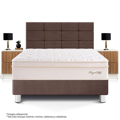 DORMITORIO PARAÍSO ROYAL CLOUD BLOCKS 2 PLAZAS + VELADOR BRISSE CHOCOLATE + 2 ALMOHADAS VISCOELÁSTICAS - 3