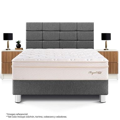 DORMITORIO PARAÍSO ROYAL CLOUD BLOCKS 2 PLAZAS + VELADOR BRISSE GRIS + 2 ALMOHADAS VISCOELÁSTICAS - 3