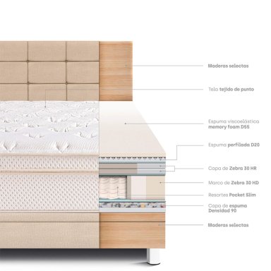DORMITORIO BOXET PARAÍSO ROYAL CLOUD BLOCKS 2 PLAZAS CHAMPAGNE + 2 ALMOHADAS VISCOELÁSTICAS - 6
