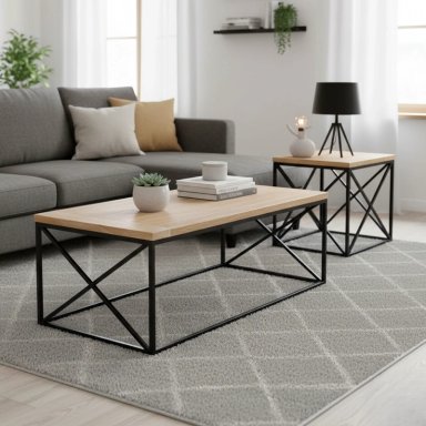 MESA DE CENTRO + MESA LATERAL MAISON LINETT CORSICA PATAS NEGRAS