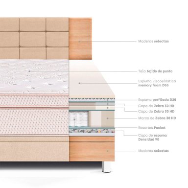DORMITORIO BOXET PARAÍSO ROYAL DYNASTY BLOCKS 1.5 PLAZAS CHAMPAGNE + 1 ALMOHADA VISCOELÁSTICA - 6