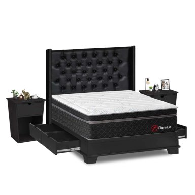 DORMITORIO CON CAJONES FORLI PLATINIUM QUEEN + VELADOR BARI - 2