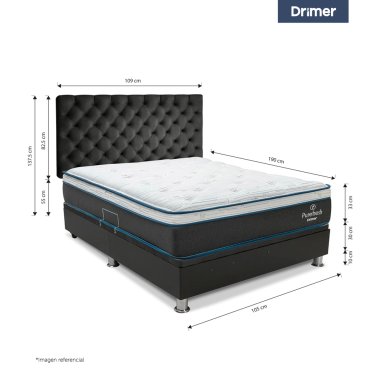DORMITORIO BOXET DRIMER PUREFRESH LAQEUADA 1.5 PLAZAS CAPITONE GRIS OSCURO - 2