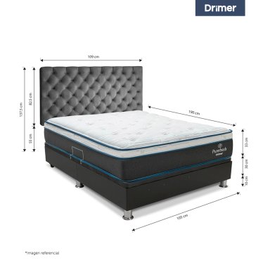 DORMITORIO BOXET DRIMER PUREFRESH LAQEUADA 1.5 PLAZAS CAPITONE GRIS PLATA - 2