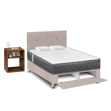 DORMITORIO SABANERA FORLI ACQUA 2 PLAZAS BEIGE + VELADOR TURIN CARAMELO - 3