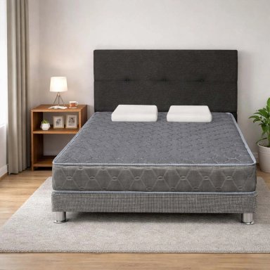 DORMITORIO FORLI ACQUA 2 PLAZAS GRIS + VELADOR TURIN CARAMELO - 2