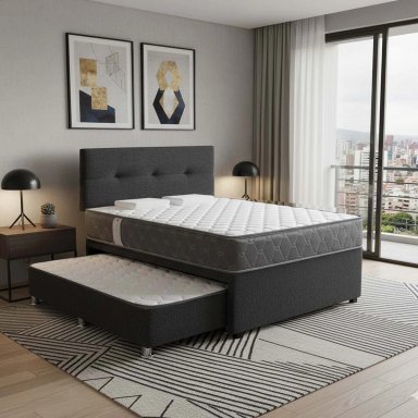 JUEGO DE DORMITORIO DIVAN FORLI ACQUA 2 PLAZAS GRIS - 9