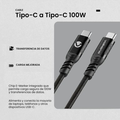 CABLE TIPO C A TIPO C VOLKANO WEAVE SERIES 100W 1.2M - 3