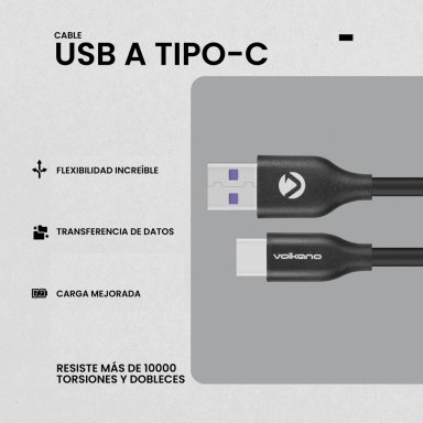 CABLE USB A TIPO C VOLKANO FLEXI SERIES 1.5M 30W - 3