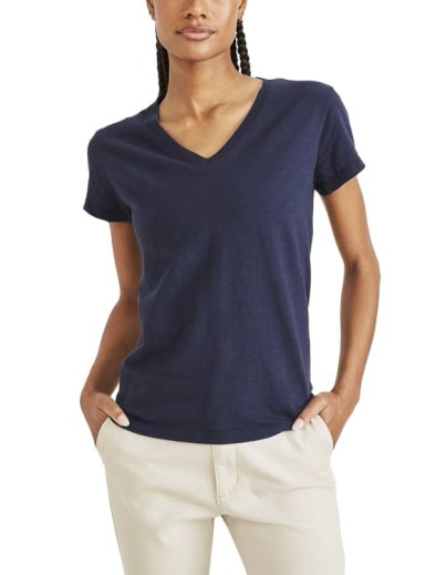 POLO MUJER DOCKERS AZUL FAVORITE V-NECK