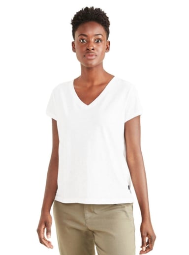 POLO MANGA CORTA ALGODÓN MUJER DOCKERS BLANCO FAVORITE V-NECK - 1