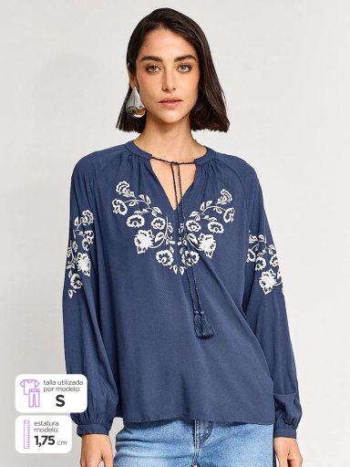 BLUSA MANGA LARGA MUJER AZIZ BORDADA