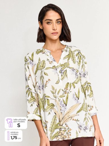 BLUSA MANGA 3/4 MUJER AZIZ CUELLO MAO PRINT