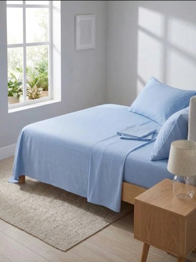 SET SÁBANAS 2PL 100%ALGODÓN  144H LISA AZUL - 2