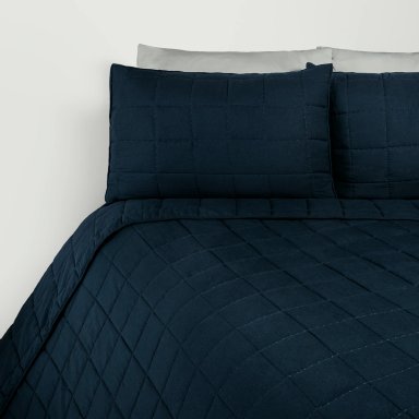 CUBRECAMA LISO 1.5 PLAZAS MICROFIBRA WASHED AZUL - 2