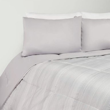 SET DE SÁBANAS + 2 FUNDAS ALMOHADAS + EDREDÓN QUEEN MICROFIBRA GRIS - 2
