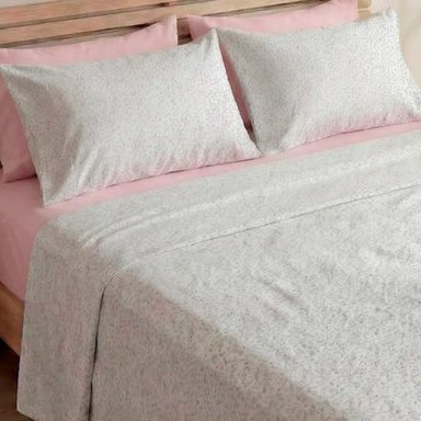SET DE SÁBANAS ESTAMPADA/LISA 2 PLAZAS + 4 FUNDAS DE ALMOHADA ROSA/FLORES - 2