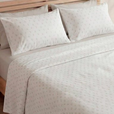 SET DE SÁBANAS ESTAMPADA/LISA 2 PLAZAS + 4 FUNDAS DE ALMOHADA GRIS/TAUPE - 2