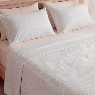 SET DE SÁBANAS ESTAMPADA/LISA QUEEN + 4 FUNDAS DE ALMOHADA ROSADO/GRIS - 2