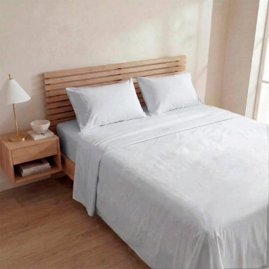 SET X2 SÁBANAS LISAS 1.5PLAZAS + 2 FUNDAS DE ALMOHADAS ROSA/BLANCO - 4