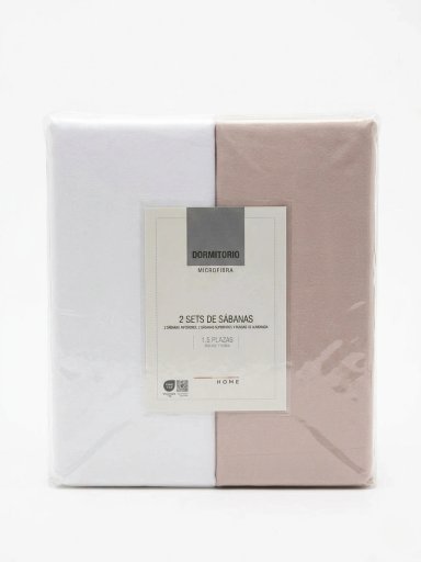 SET X2 SÁBANAS LISAS 1.5PLAZAS + 2 FUNDAS DE ALMOHADAS ROSA/BLANCO - 7