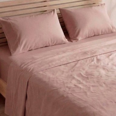 SET X2 SÁBANAS LISAS KING + 4 FUNDAS DE ALMOHADAS ROSA/BLANCO - 2