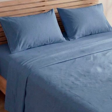 SET X2 SÁBANAS LISAS QUEEN + 4 FUNDAS DE ALMOHADAS AZUL/BLANCO - 2