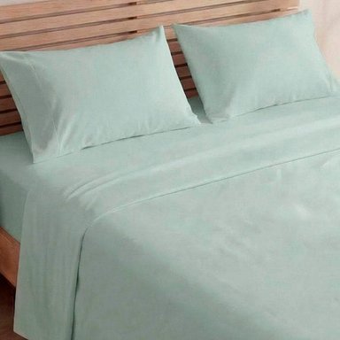 SET X2 SÁBANAS LISAS QUEEN + 4 FUNDAS DE ALMOHADAS AQUA/BLANCO - 2