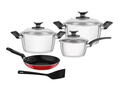 JUEGO DE OLLAS TRAMONTINA ALLEGRA TAPA DE VIDRIO ACERO 8 PIEZAS