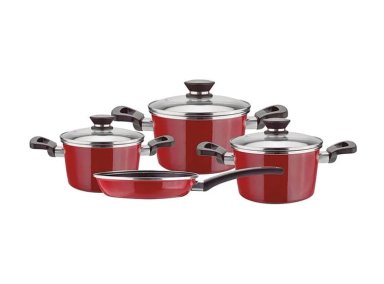 JUEGO DE OLLAS MAGEFESA ROJO CORAL ACERO 7 PIEZAS