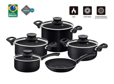 JUEGO OLLAS TRAMONTINA PARIS NEGRO 9 PIEZAS